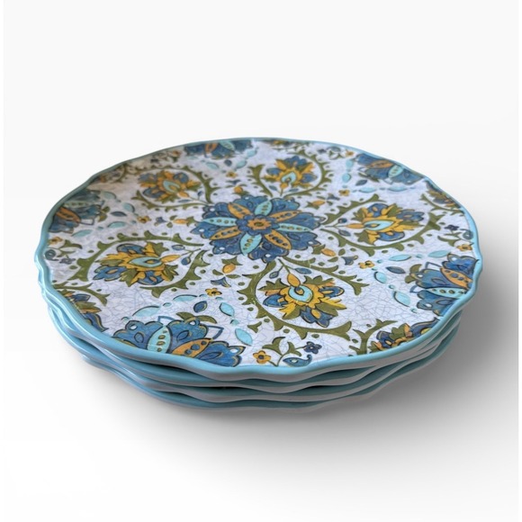 Le Cadeaux "Allegra" Turquoise Set Of 4 Dinner Plates Melamine BPA Free - Picture 7 of 9